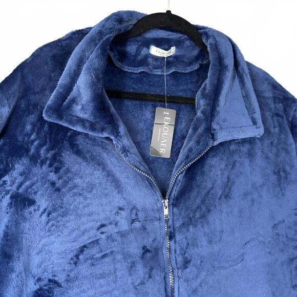 Ekouaer Women's XL Plush Zip-Up Long Robe Housecoat Full Length Pockets SOFT - Picture 3 of 7